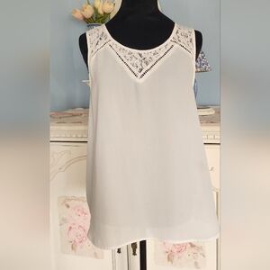 White Tank With Lace Inserts By Monteau Los Angeles  Size XL